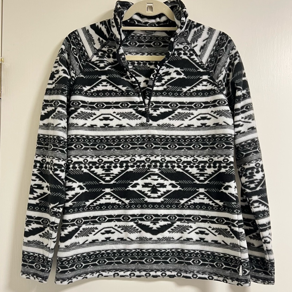 Eddie Bauer Black & White Quarter Zip Pullover Women's Fleece Sweater, Small - Picture 3 of 11